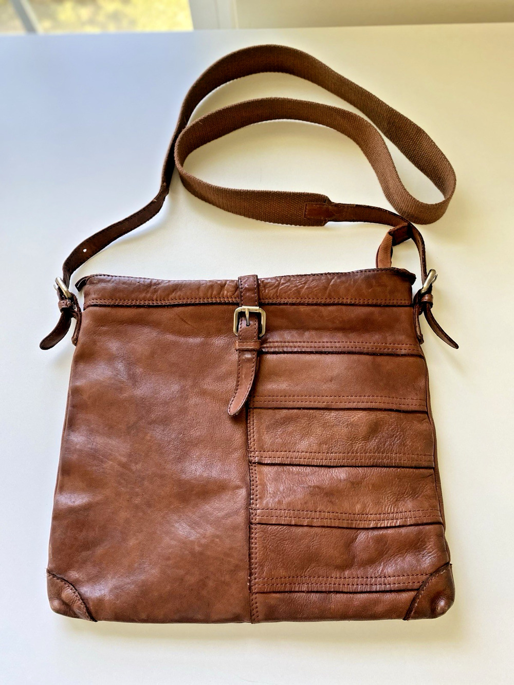 CARGOIT Genuine Leather Messenger Bag Large Crossbody Brown Travel Boho Hobo